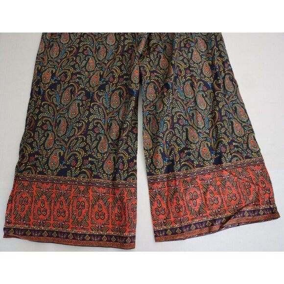 Sundance Women's Sz Medium Navy Floral/Paisley Print Cotton Wide Leg Pants - Picture 7 of 12